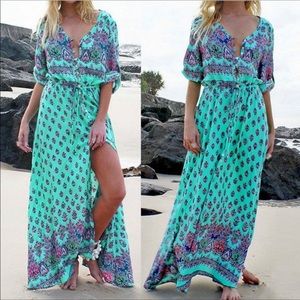 BOHO TURQUOISE PAISLEY MAXI DRESS NWOT